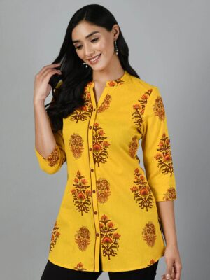 07766cc3 1c61 4312 80a0 128e8c3ea1611694792467657KALINIMustardOrangeMandarinCollarPrintedEthnicTunic1.jpg