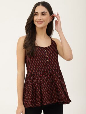 6cd06c85 c705 4a5f 94de 3d166d96524c1684219824101KALINIBlackGeometricPrintCottonPeplumTop1.jpg