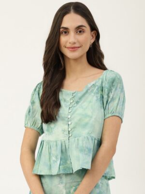 86e8fe9c 54e1 43c9 8649 db224e37b55e1694667017589KALINIGreenPrintPuffSleeveCottonPeplumTop1.jpg