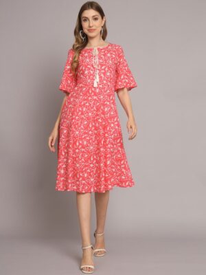 92f5b7e9 3b74 4f47 8fb1 25c4cd42820d1688039301969KALINIPinkFloralPrintTie UpNeckFlaredSleeveA LineMidiDress1.jpg