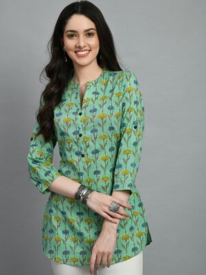 9cbf54a5 92bc 40c4 9006 73d89e0254601687530896608KALINIGreenYellowMandarinCollarPrintedTunic1.jpg