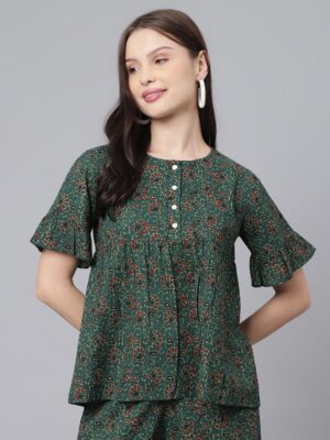 ea81d4a8 5a31 4169 8bf7 19fd0205607a1695887802117 KALINI Green Floral Print Bell Sleeve Cotton Top 29016958878 1.jpg